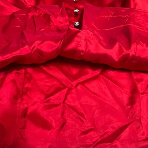 Vintage J.R.NITES Red Satin Blouse 14W Plus Size Evening Top Crystal Button - Picture 11 of 11